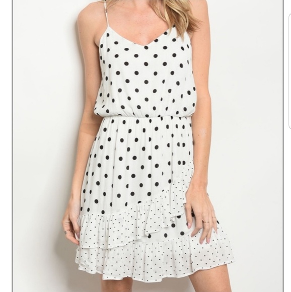❤316 Dresses & Skirts - Black & White ruffled polka dot dress